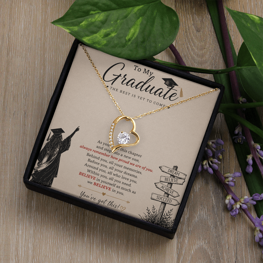 To My Graduate – Believe in Yourself Love Knot Necklace | Graduation Gift for Daughter | Inspirational Jewelry Gift | Proud of You Gift