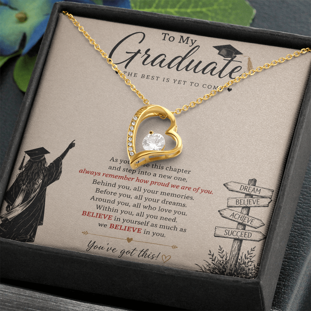 To My Graduate – Believe in Yourself Love Knot Necklace | Graduation Gift for Daughter | Inspirational Jewelry Gift | Proud of You Gift