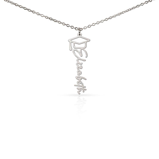 Personalized Graduation Name Necklace – Custom Gift for Graduate (Cap Charm)