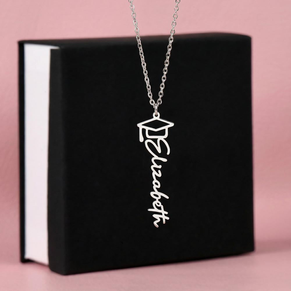 Personalized Graduation Name Necklace – Custom Gift for Graduate (Cap Charm)