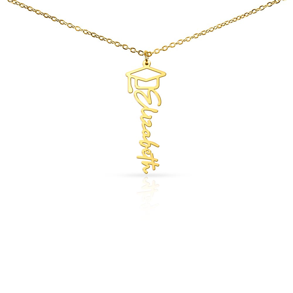 Personalized Graduation Name Necklace – Custom Gift for Graduate (Cap Charm)