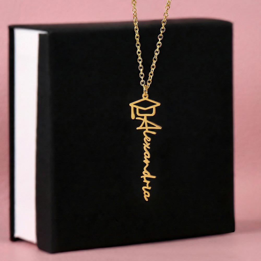 Personalized Graduation Name Necklace – Custom Gift for Graduate (Cap Charm)