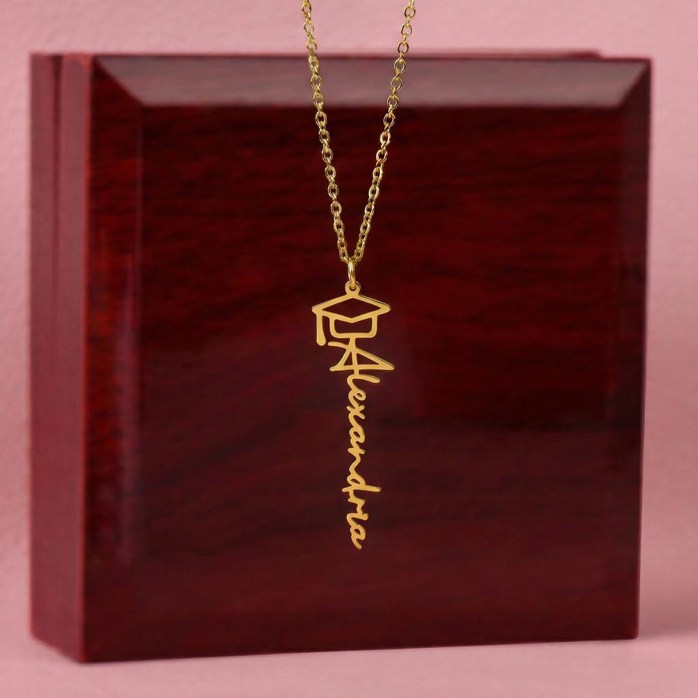 Personalized Graduation Name Necklace – Custom Gift for Graduate (Cap Charm)