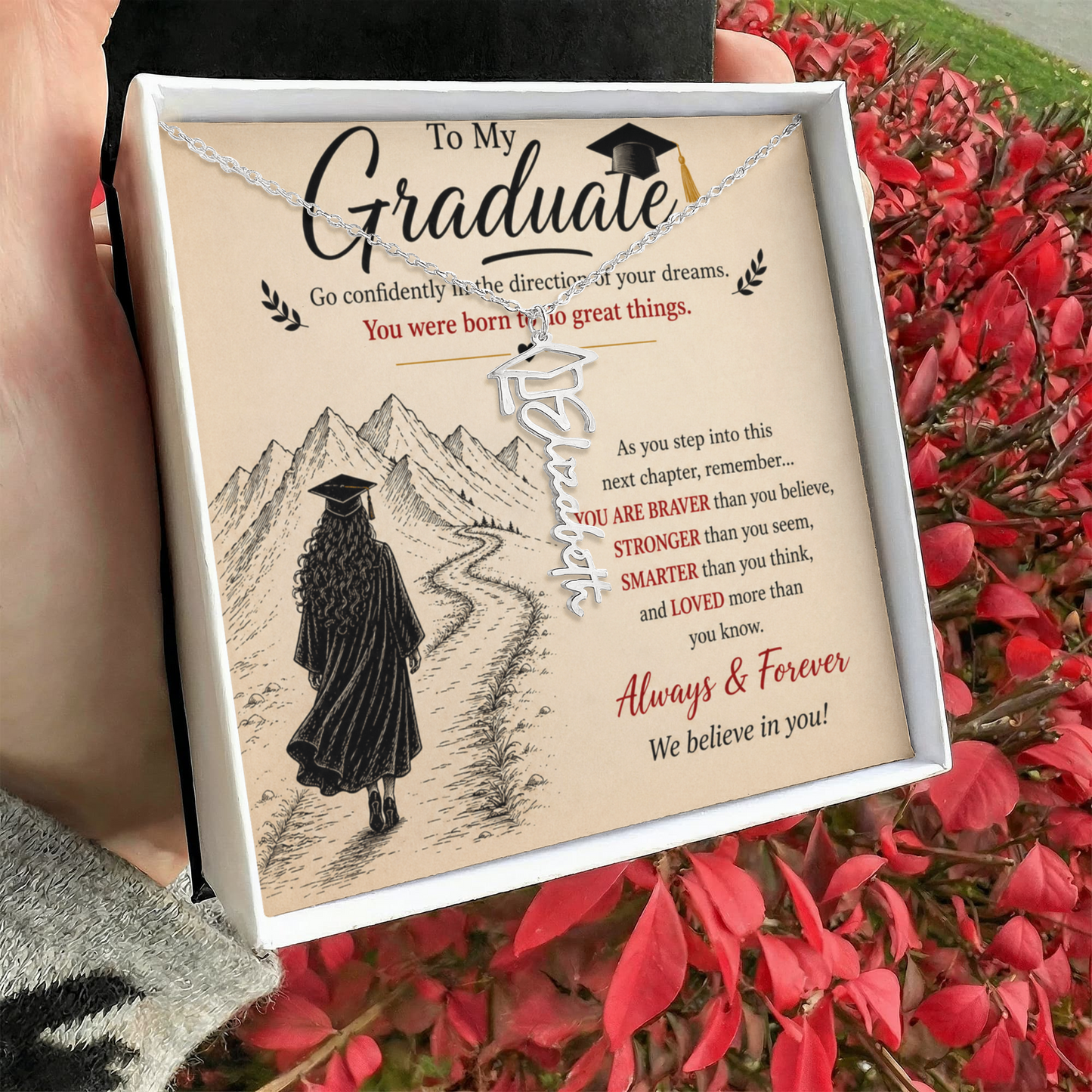 To My Graduate – Personalized Graduation Cap Name Necklace | Inspirational Gift for Daughter | Custom Graduation Jewelry Gift