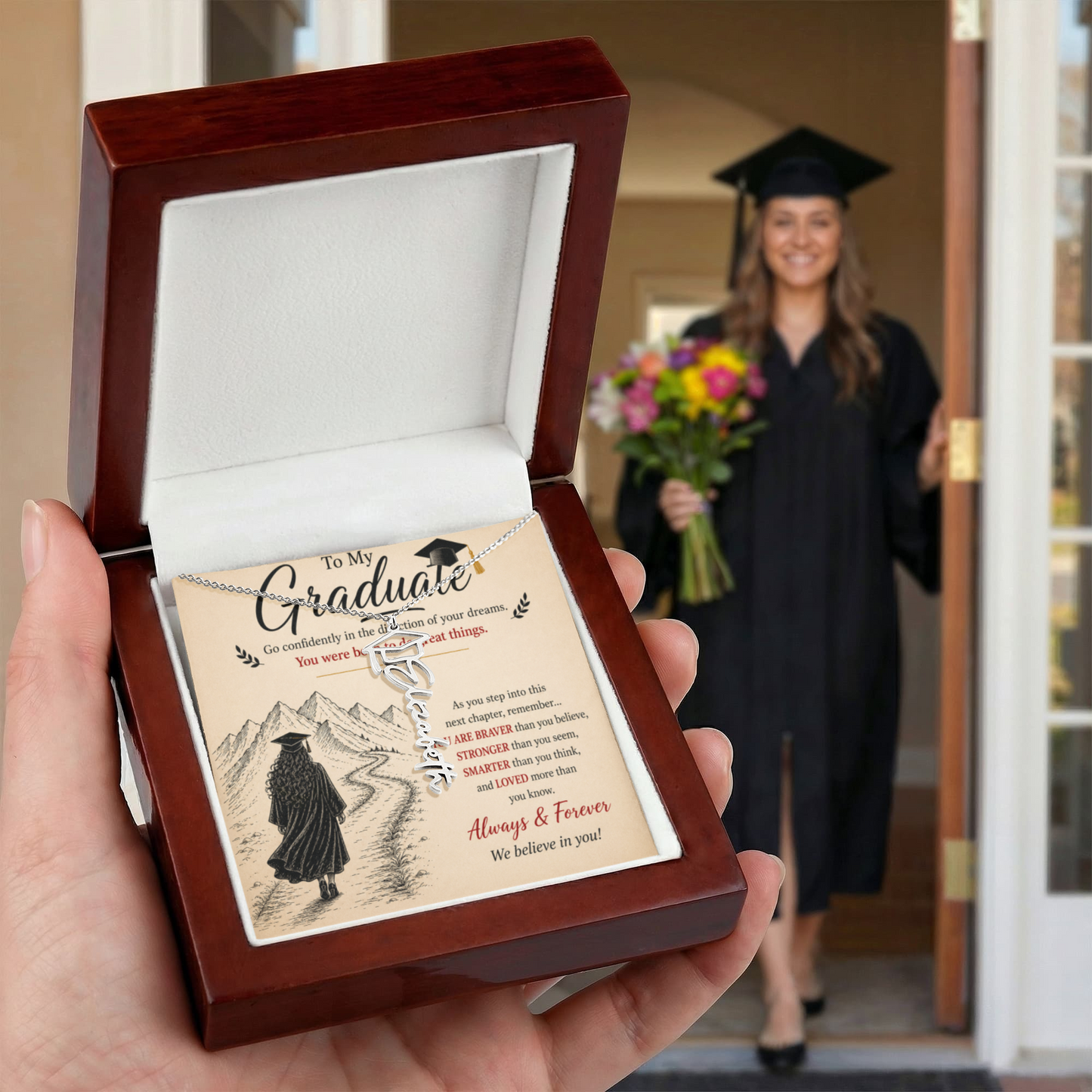 To My Graduate – Personalized Graduation Cap Name Necklace | Inspirational Gift for Daughter | Custom Graduation Jewelry Gift