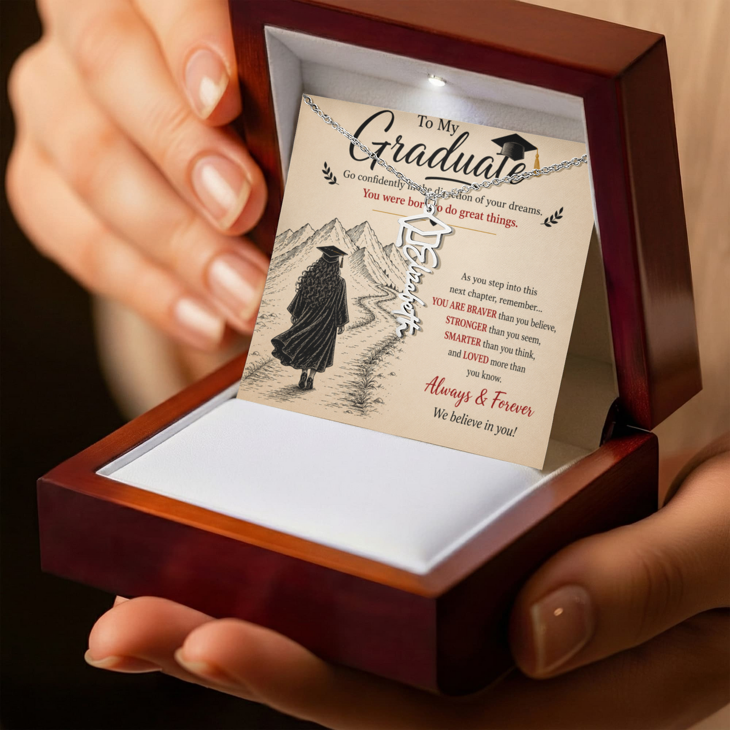 To My Graduate – Personalized Graduation Cap Name Necklace | Inspirational Gift for Daughter | Custom Graduation Jewelry Gift