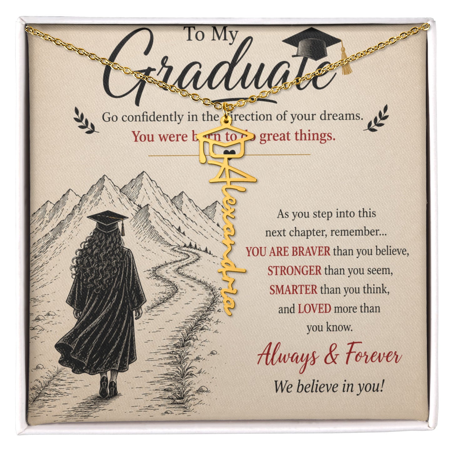 To My Graduate – Personalized Graduation Cap Name Necklace | Inspirational Gift for Daughter | Custom Graduation Jewelry Gift