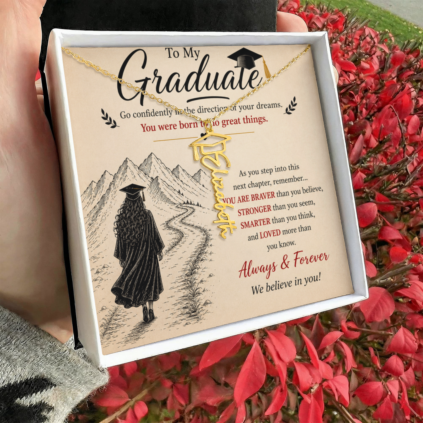 To My Graduate – Personalized Graduation Cap Name Necklace | Inspirational Gift for Daughter | Custom Graduation Jewelry Gift