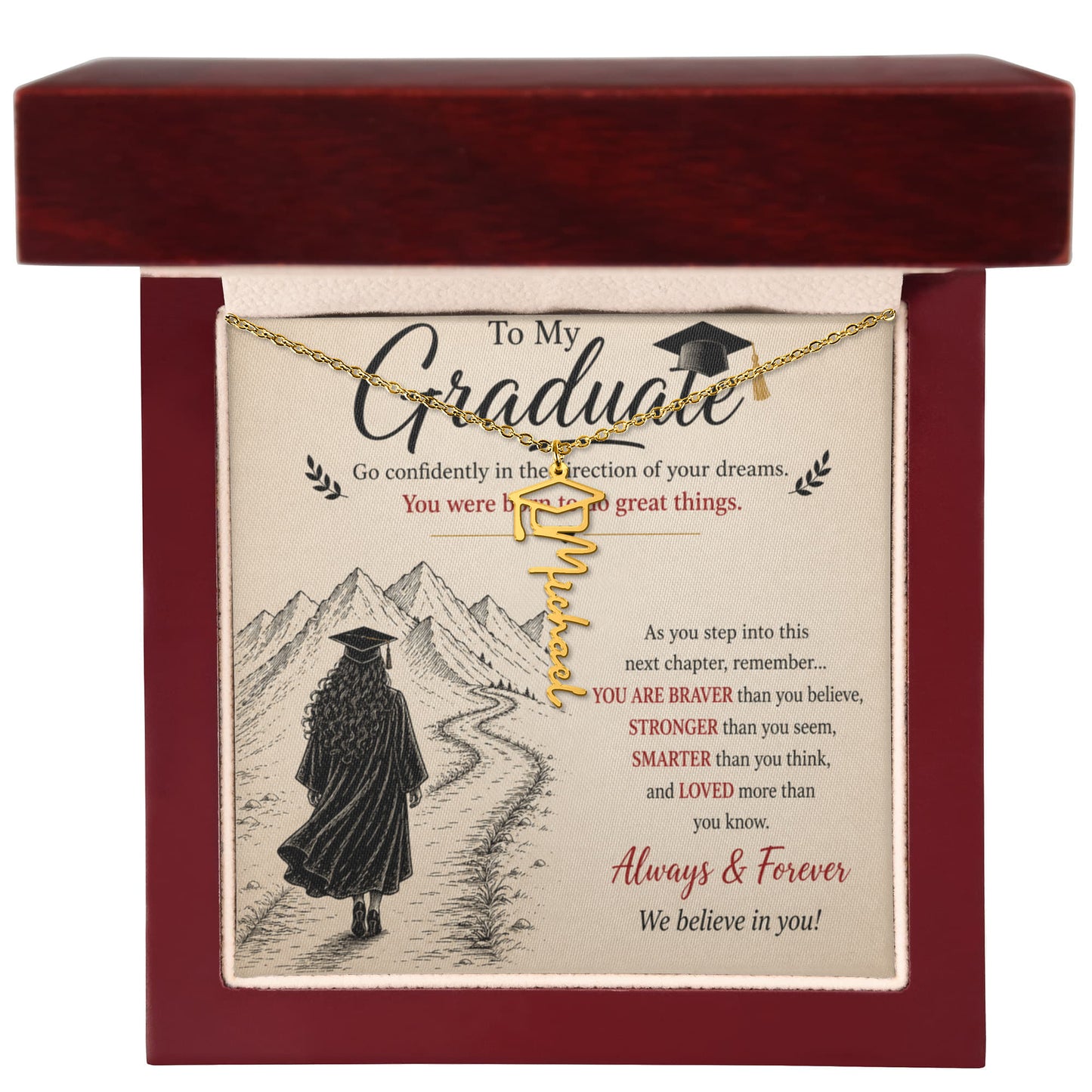 To My Graduate – Personalized Graduation Cap Name Necklace | Inspirational Gift for Daughter | Custom Graduation Jewelry Gift