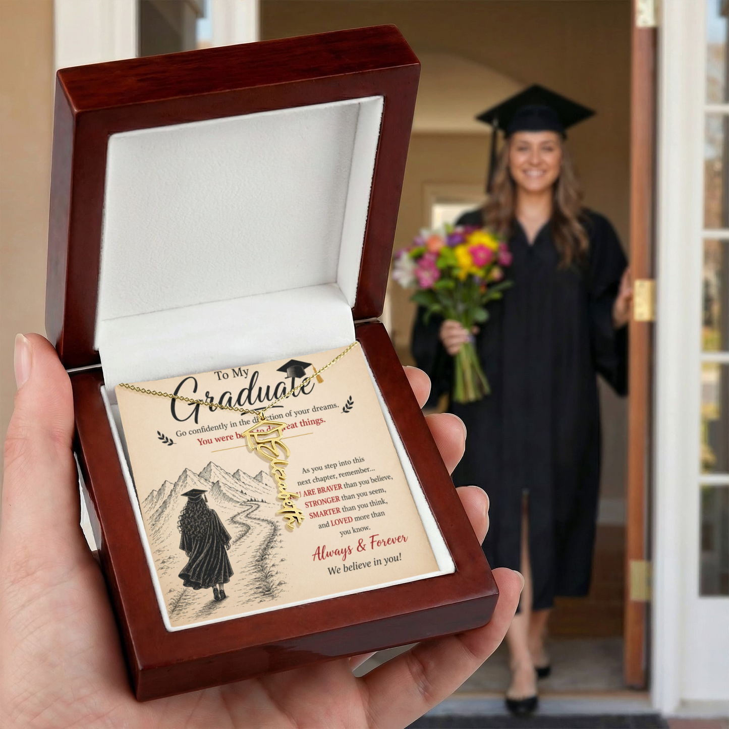 To My Graduate – Personalized Graduation Cap Name Necklace | Inspirational Gift for Daughter | Custom Graduation Jewelry Gift